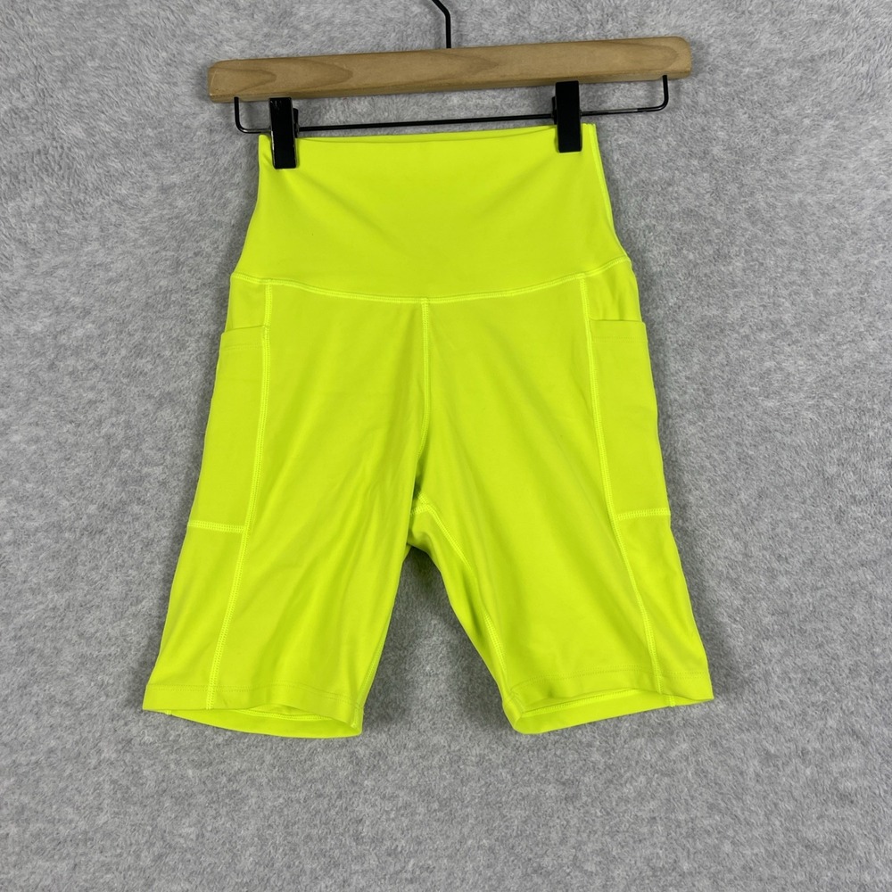 Free People Movement Neon Yellow High Rise Biker Shorts Womens Size S Athleisure